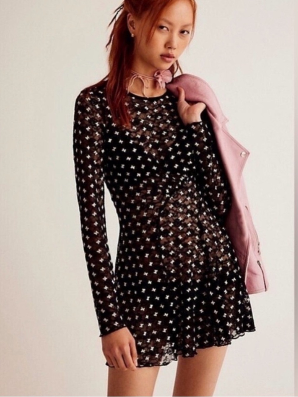 Free People Sheer Delight Mini Dress Floral Mesh Lace Whimsigoth Dark Romance XS